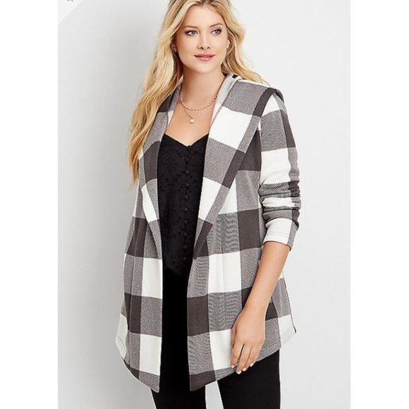 Maurices Jackets & Blazers - cozy buffalo plaid hooded fleece coatigan